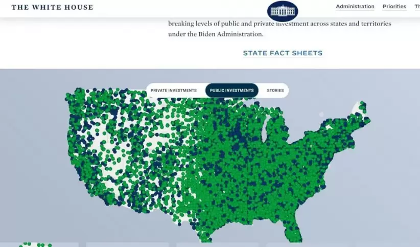 Mapa de la financiación distribuida por la Ley de Reducción de la Inflación, Estados Unidos