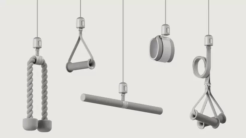 Amp es una versión minimalista de una máquina de poleas cruzadas que se encuentra en cualquier gimnasio.