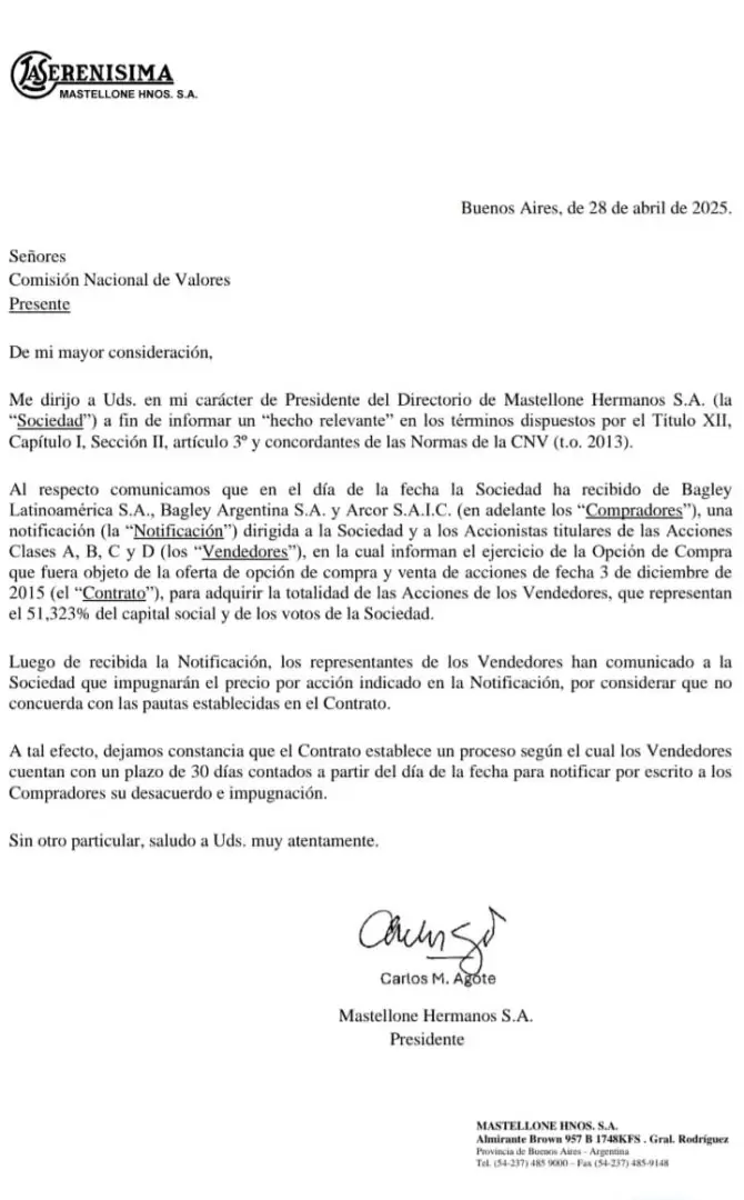 respuesta la serenisima