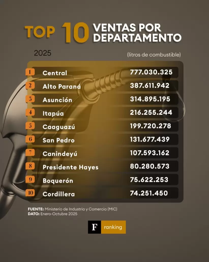 Top 10 combustible por departamento