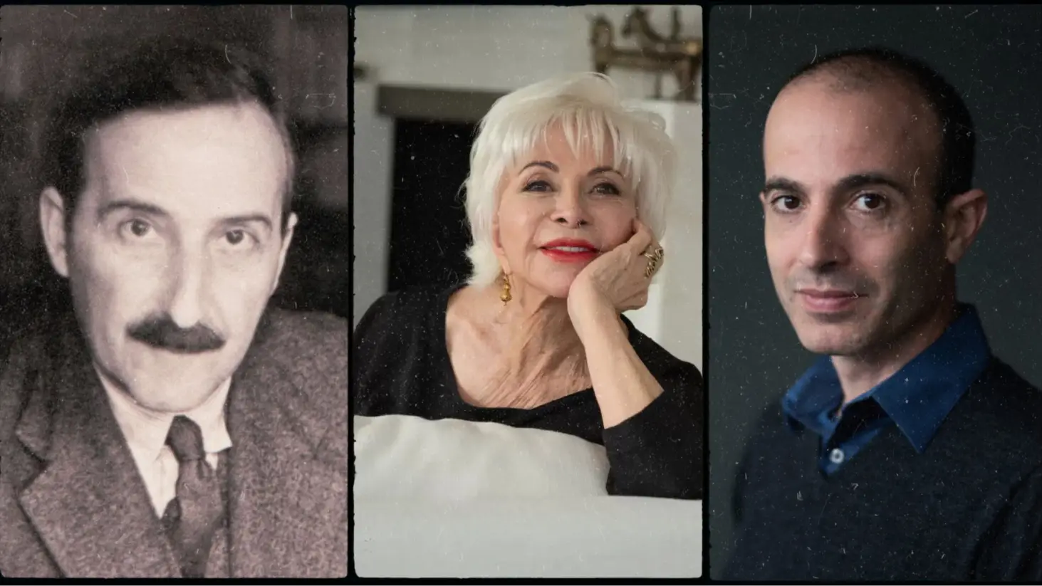 stefan zsweig (izquierda), isabel allende (centro) y yuval noah harari (derecha). Fuente: Creación propia.