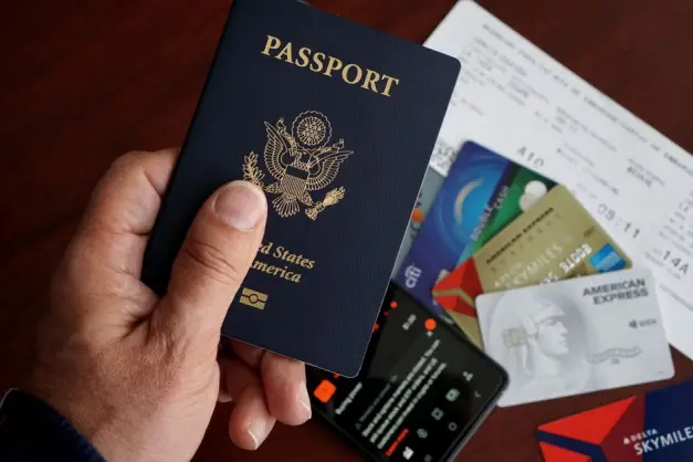 Pasaporte Estadounidense Sobre Un Teléfono Inteligente, Tarjetas De Crédito, Boleto De Avión