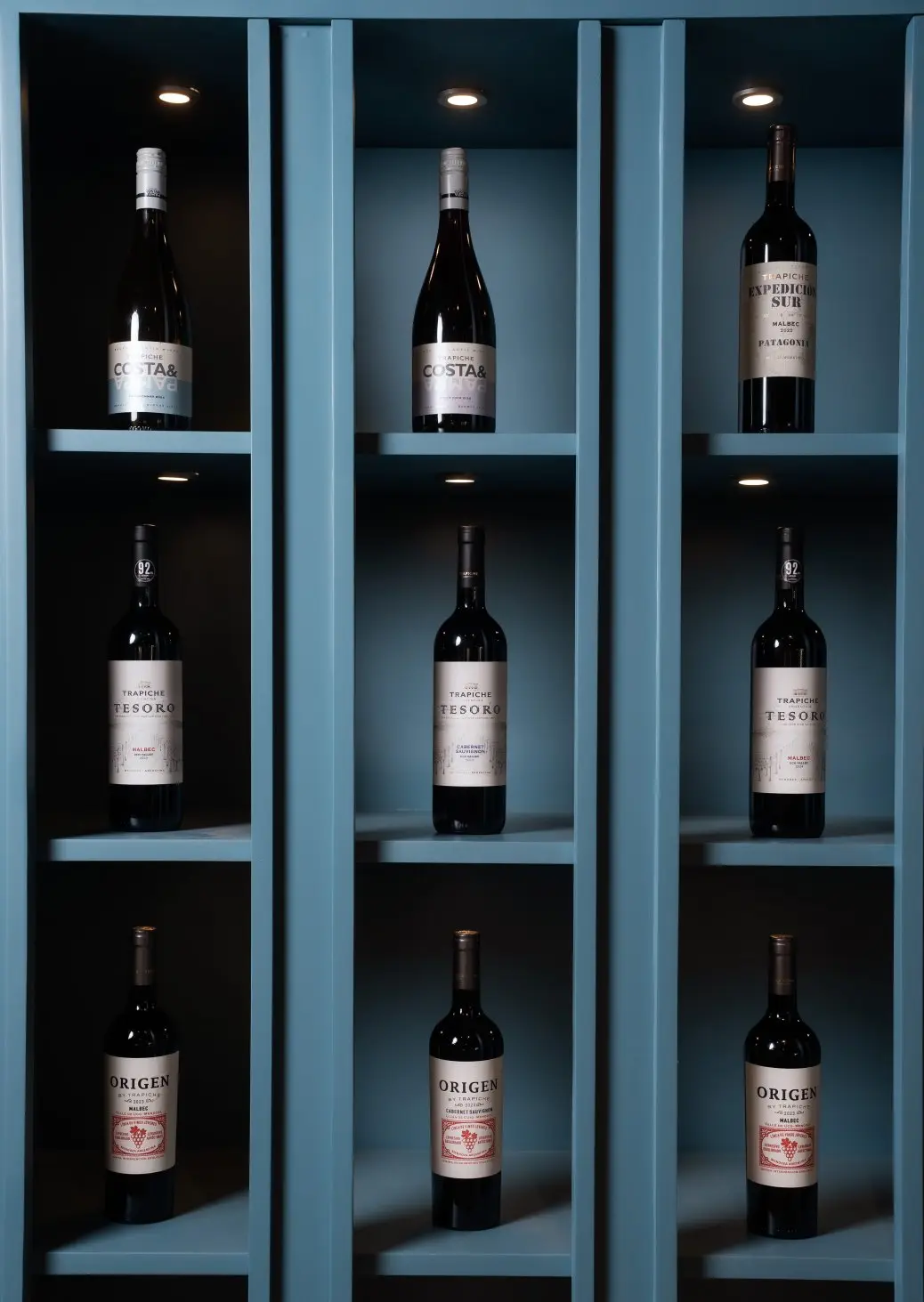 Etiquetas estrella de la Bodega Trapiche. FOTO: IVAN ACOSTA PARA FORBES PARAGUAY